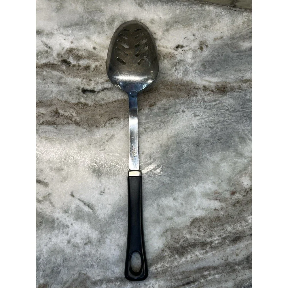Ski & Sea Stainless Serving Slotted Spoon Black Handle 13” Japan EUC